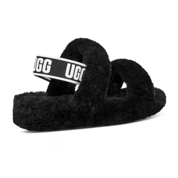Ugg Australia Oh Yeah Black Fluffy Slides - Picture 3 of 11